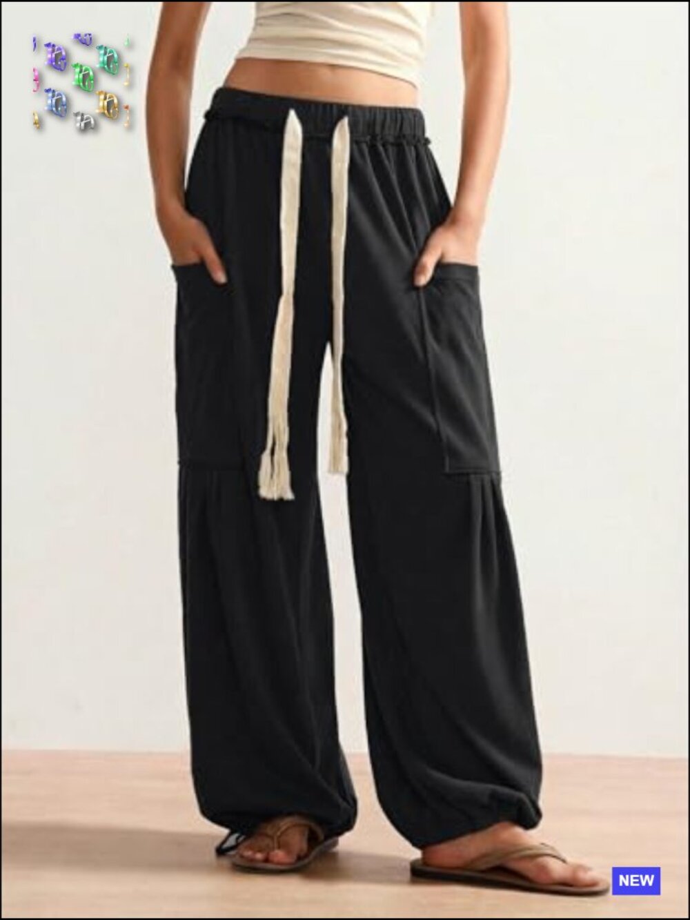 Baggy Sweatpants Drawstring Waist Jogger Pants with Pocket Wide Leg - Picture 3 of 7
